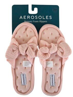 AEROSOLES Slip On Slippers Scuffs Shoes Women's 6.5-7.5 Pink Bow Memory Foam